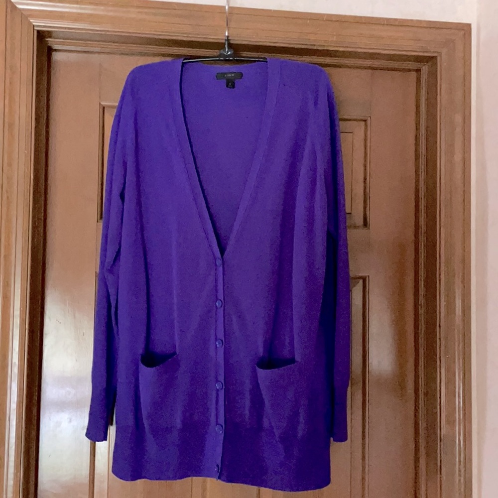 J Crew purple merino wool XL cardigan! A beauty!